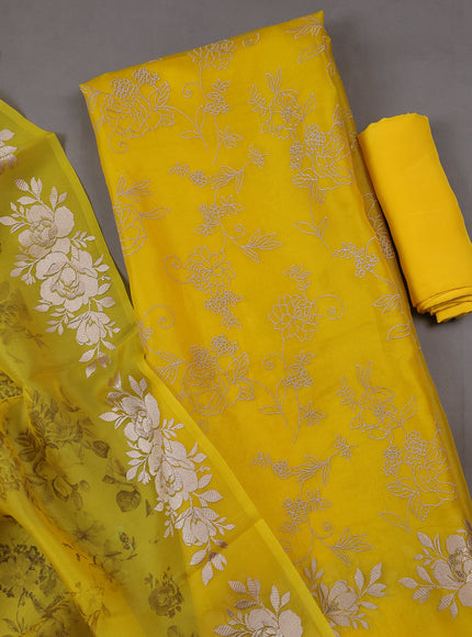 Yellow Organza Silk Unstitched Suits