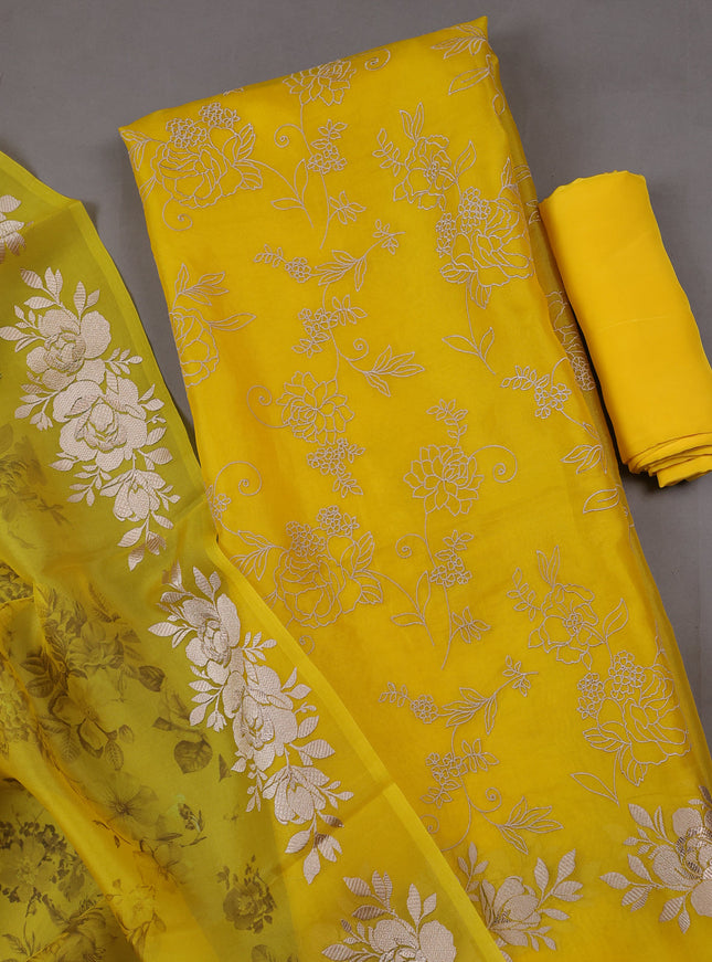Yellow Organza Silk Unstitched Suits