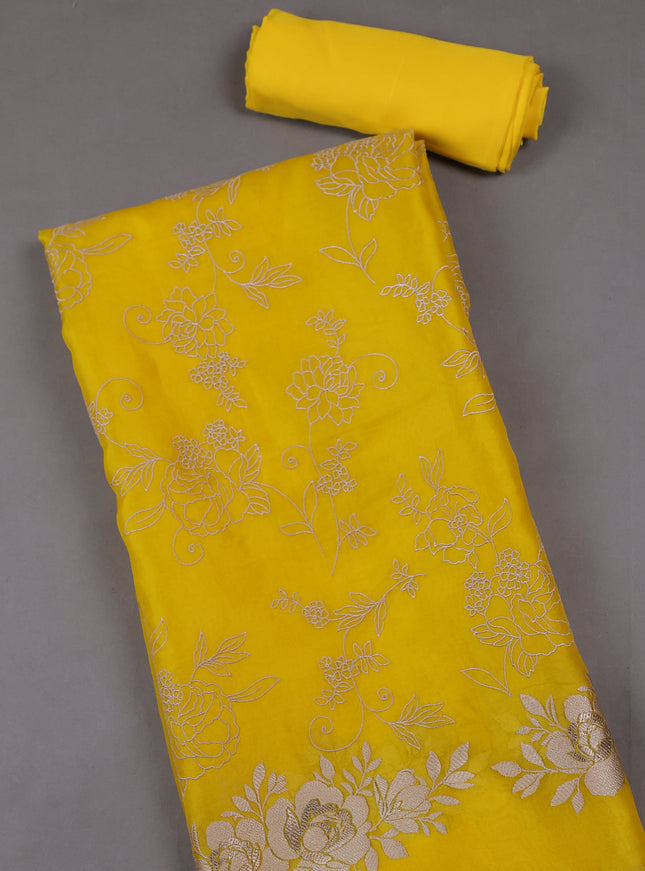 Yellow Organza Silk Unstitched Suits
