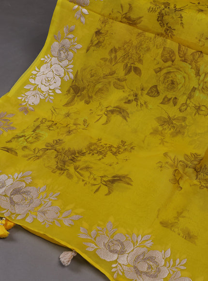 Yellow Organza Silk Unstitched Suits