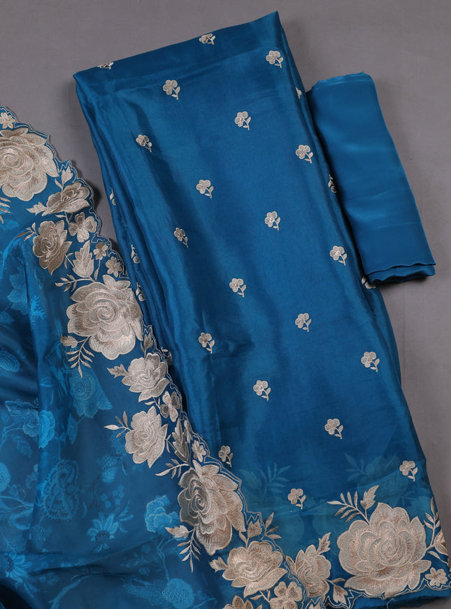peacock blue Organza Silk Unstitched Suits