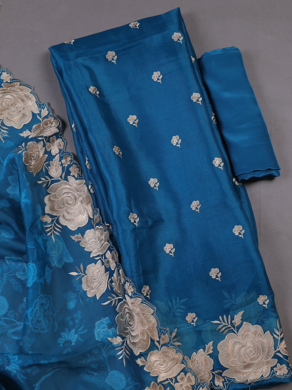 peacock blue Organza Silk Unstitched Suits