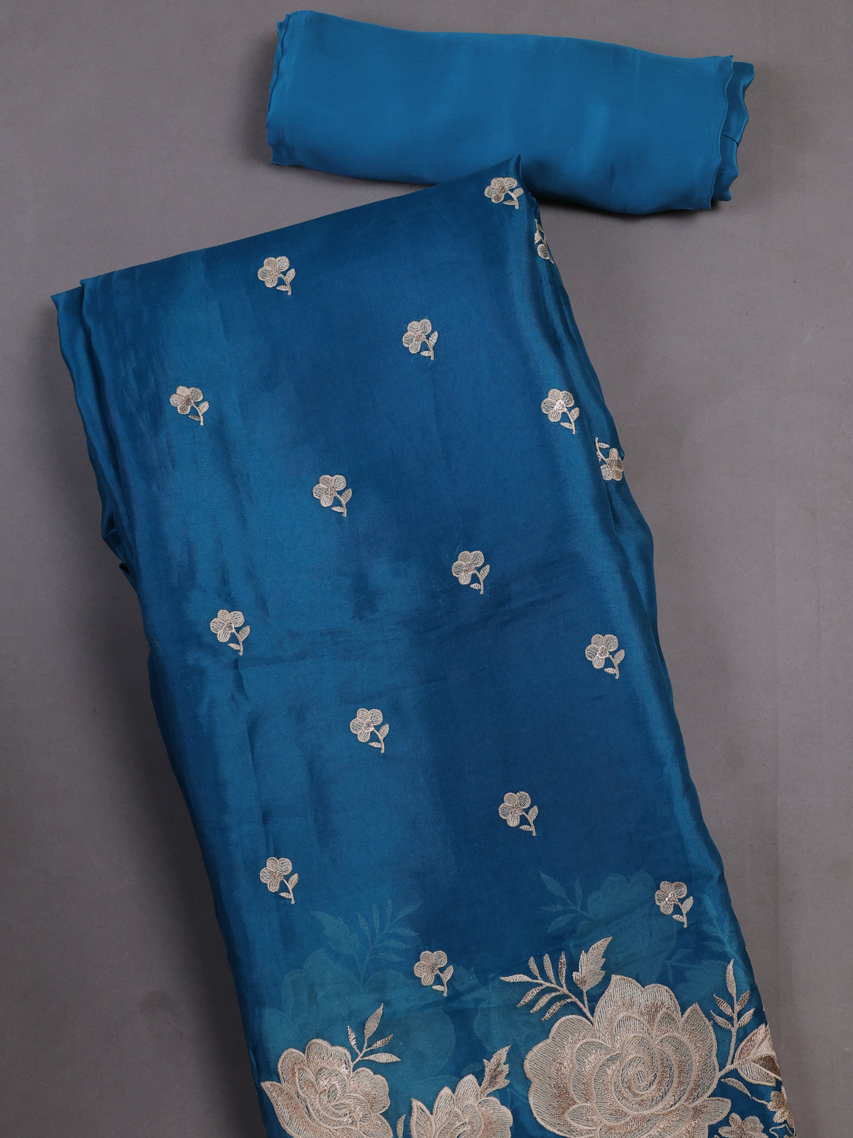 peacock blue Organza Silk Unstitched Suits