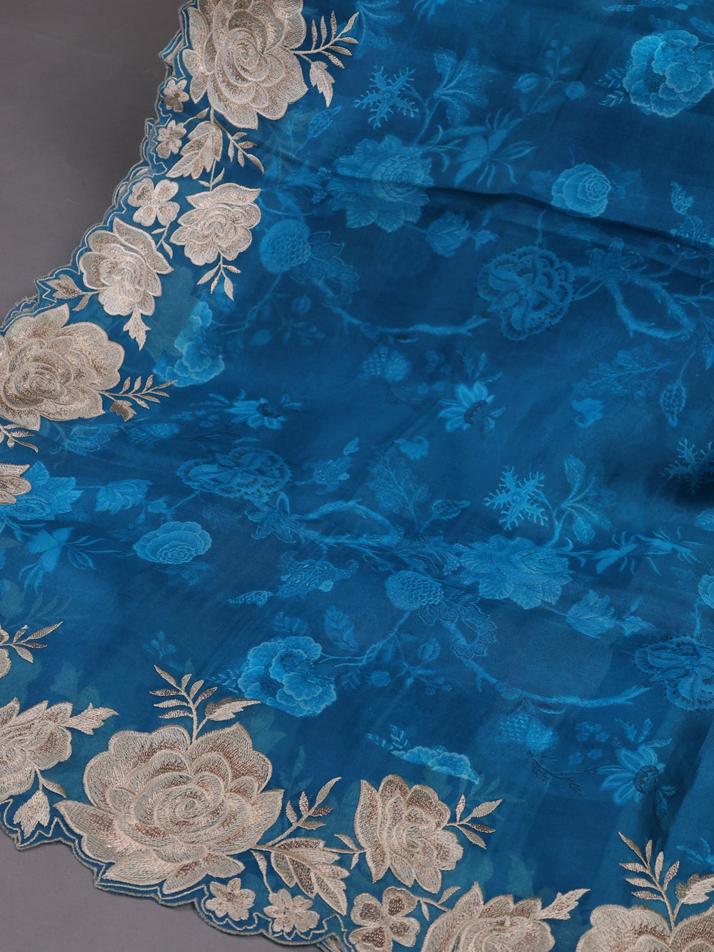 peacock blue Organza Silk Unstitched Suits