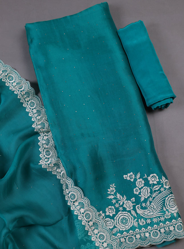 Teal green Organza  Silk Unstitched Suits