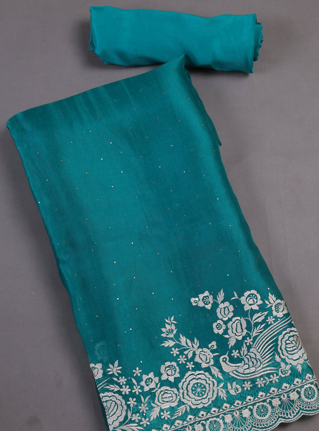 Teal green Organza  Silk Unstitched Suits