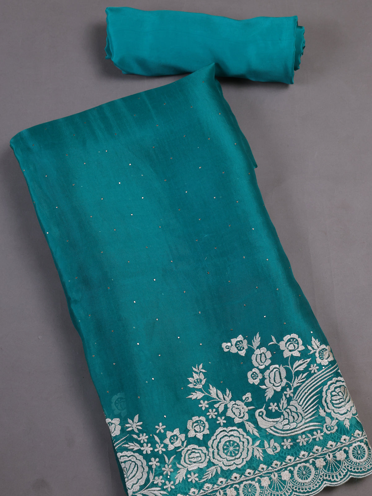 Teal green Organza  Silk Unstitched Suits