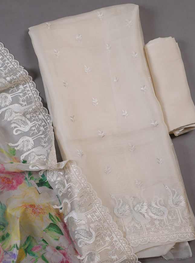 Off White Organza Silk Unstitched Suits