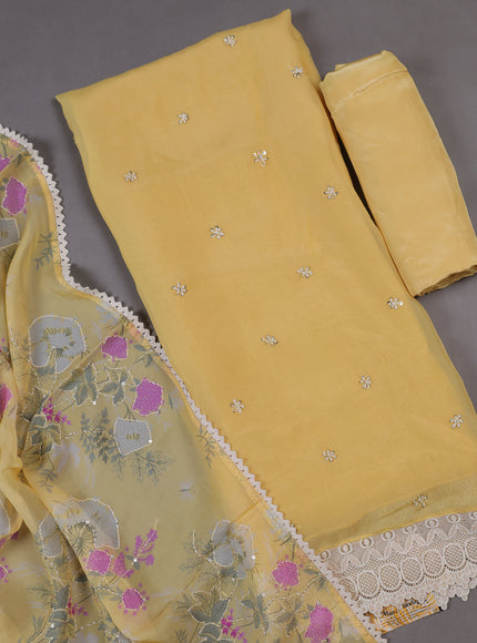 Yellow Organza Silk Unstitched Suits
