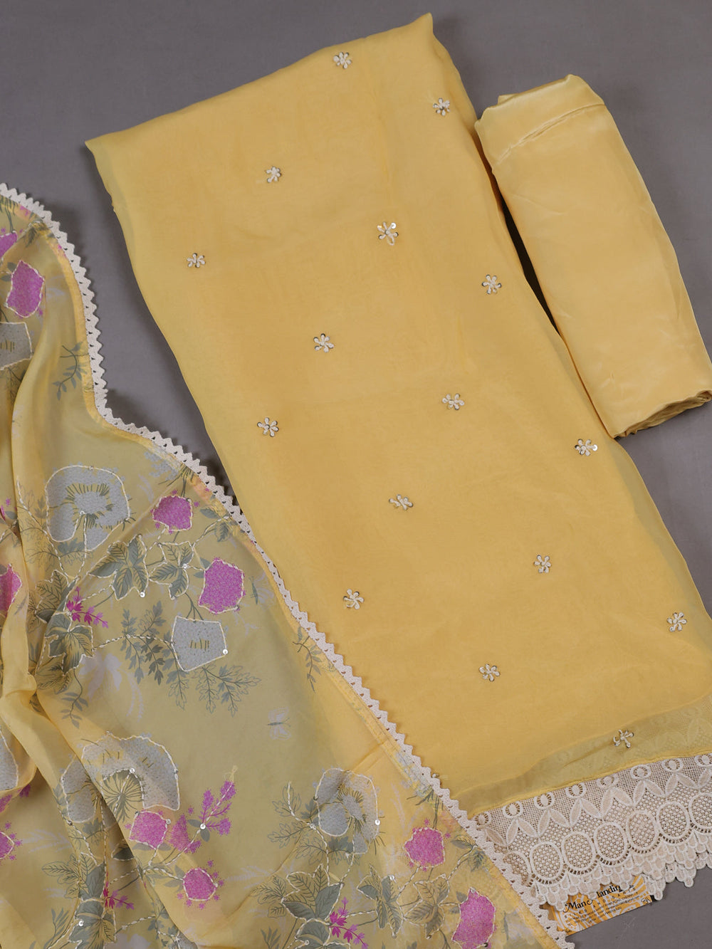 Yellow Organza Silk Unstitched Suits