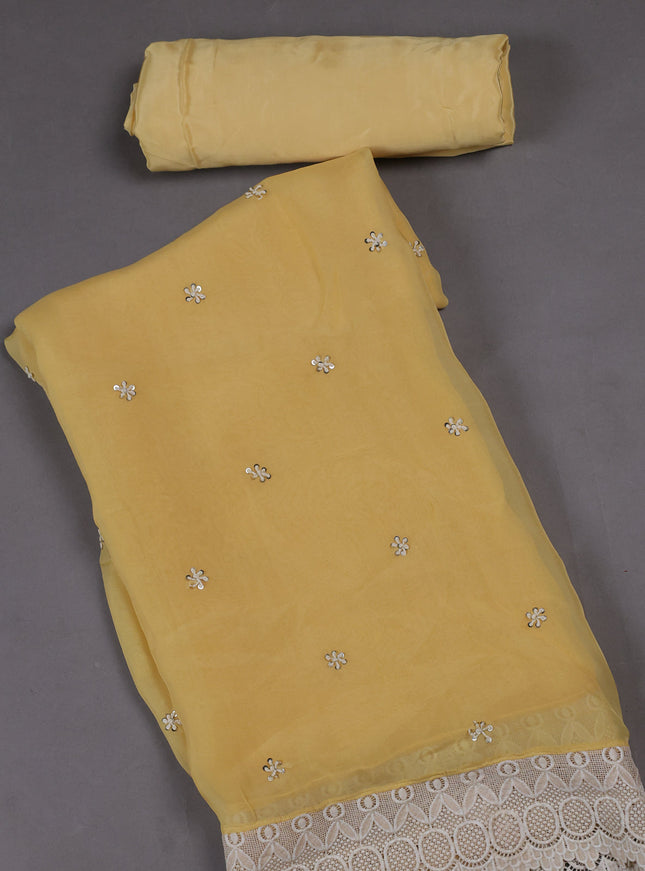 Yellow Organza Silk Unstitched Suits