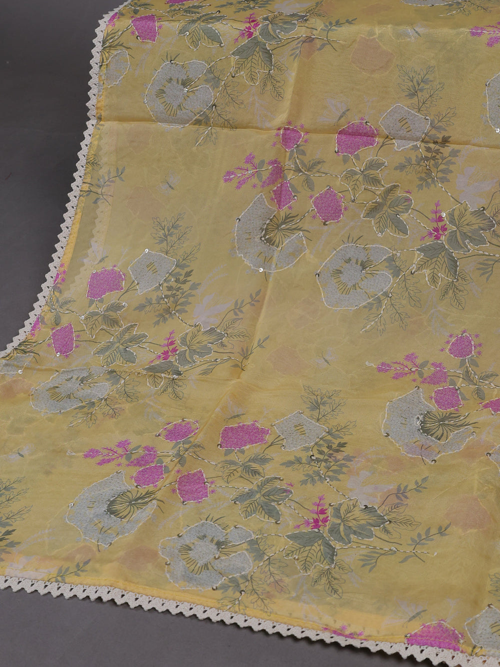 Yellow Organza Silk Unstitched Suits