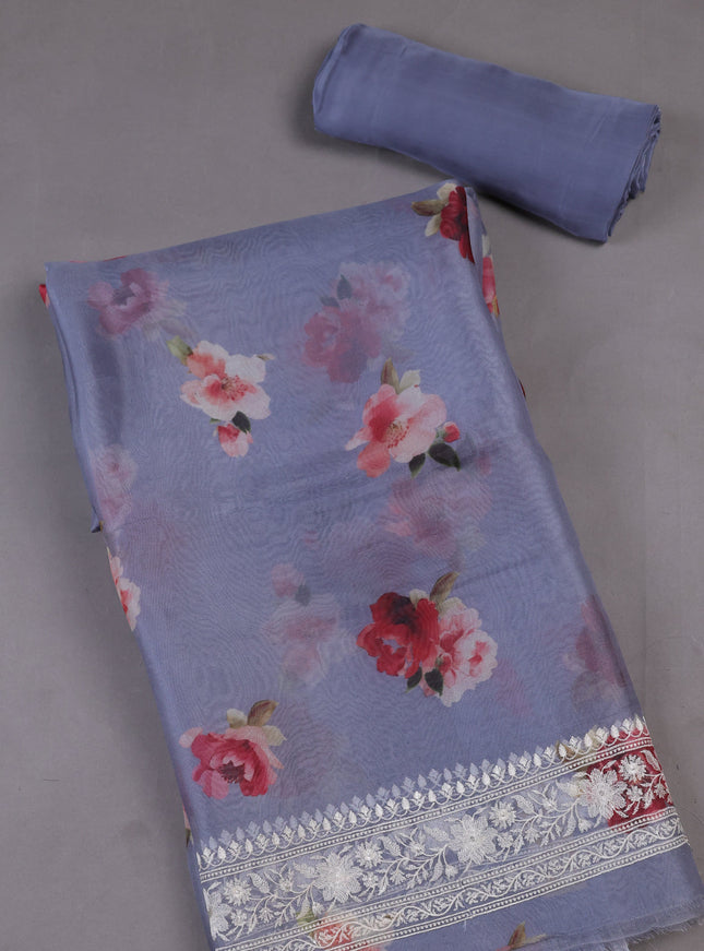 Dark Grey Organza Silk Unstitched Suits