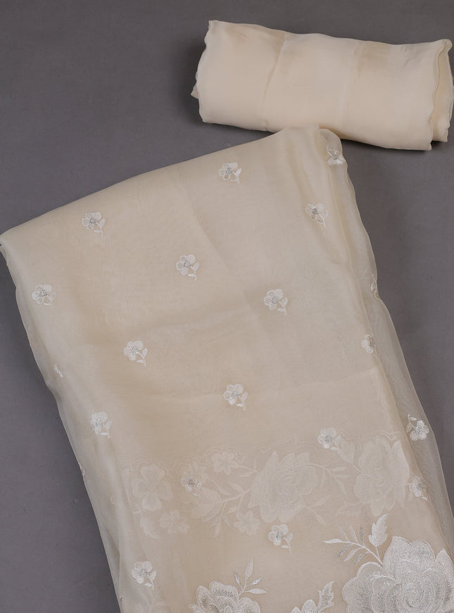 Beige Organza Silk Unstitched Suits