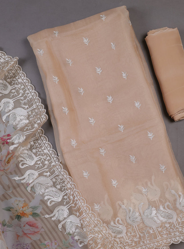 Beige Organza Silk Unstitched Suits
