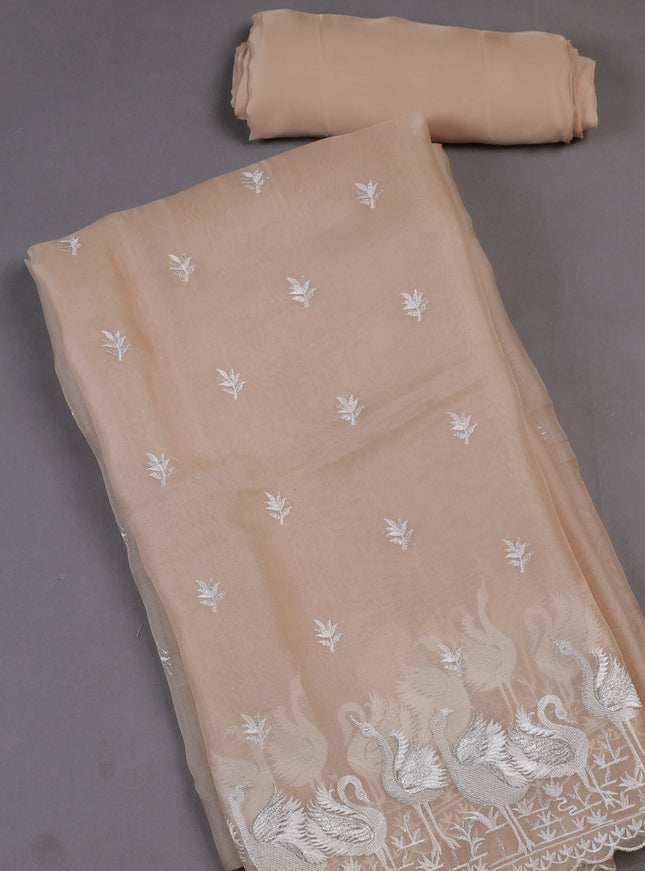 Beige Organza Silk Unstitched Suits
