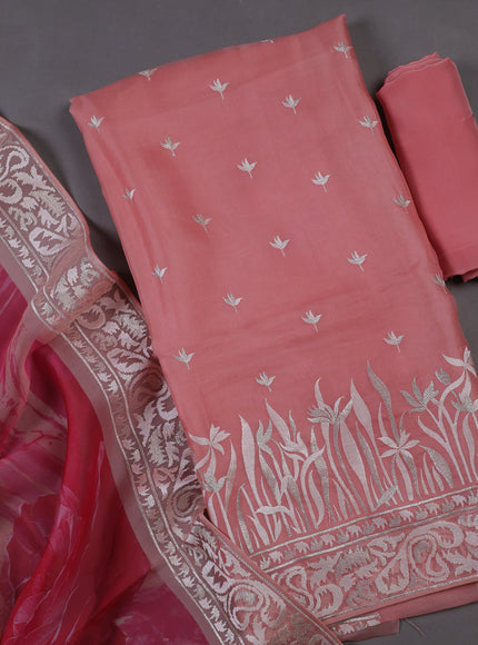 Peach Organza Silk Unstitched Suits