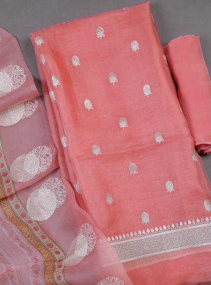 Peach Organza Silk Unstitched Suits