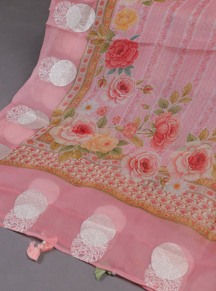 Peach Organza Silk Unstitched Suits
