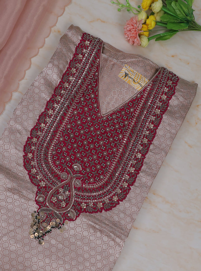 Peach Tissue Unstitched Suit