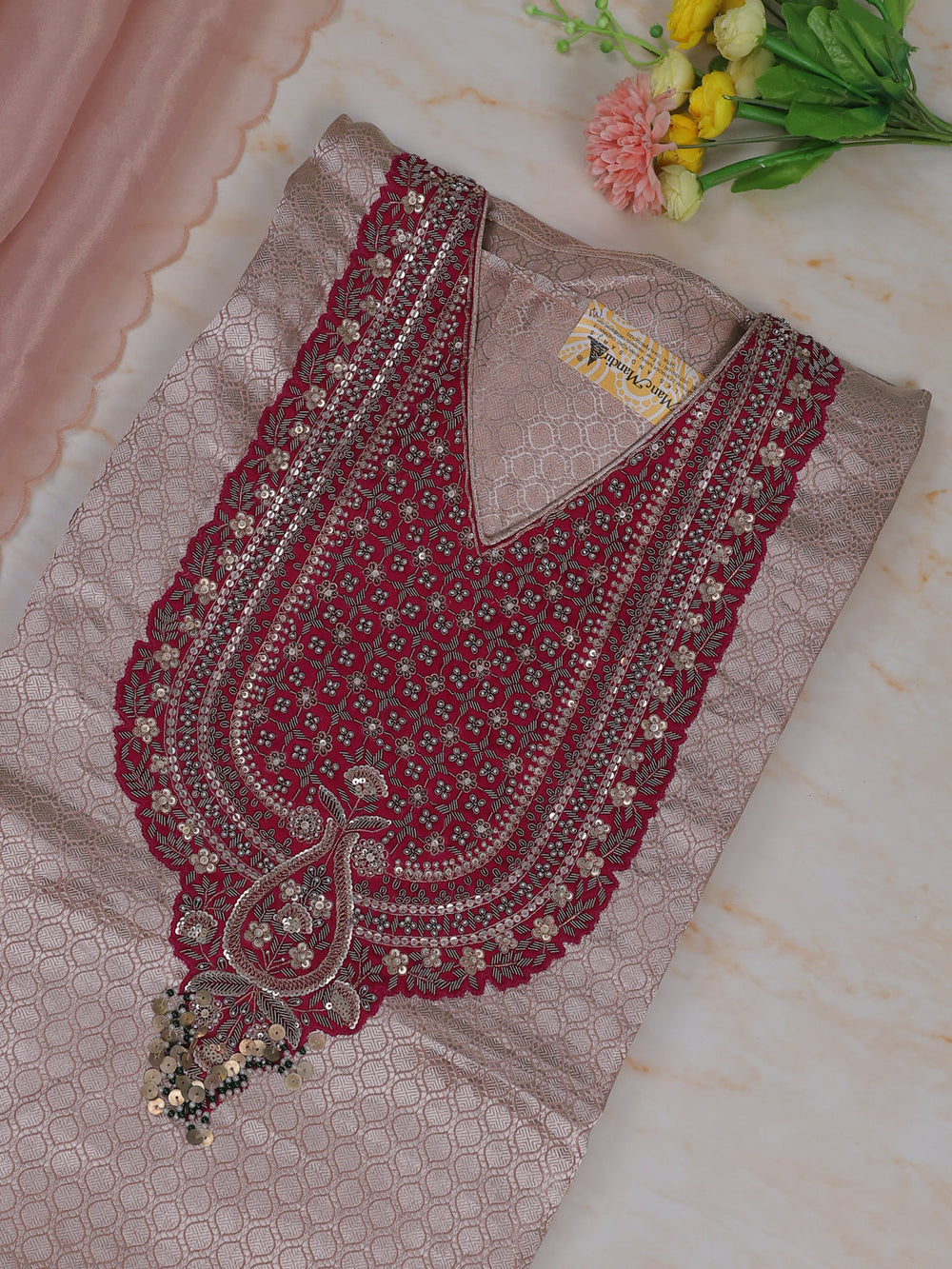 Peach Tissue Unstitched Suit