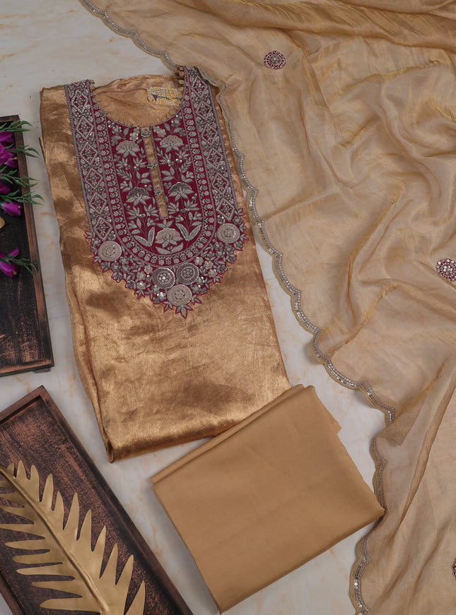 Golden Tissue Unstitched Suit
