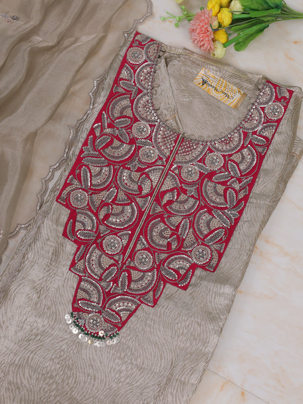 Silver Grey Tissue Unstitched Suit
