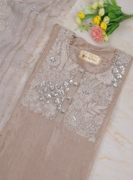 Beige-Silver Tissue Unstitched Suit
