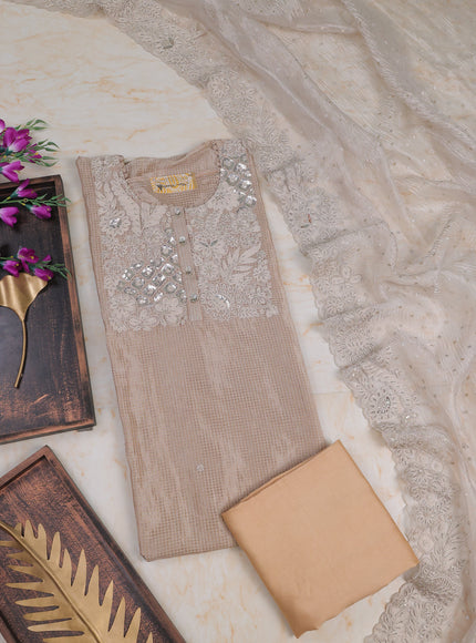 Beige-Silver Tissue Unstitched Suit