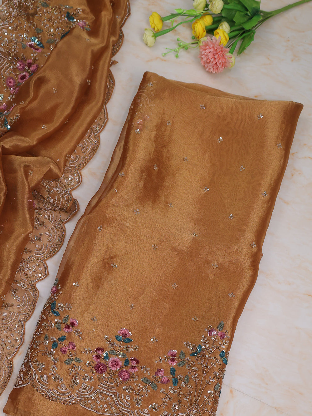 Mustard Tissue Unstitched Suit