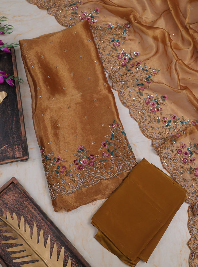 Mustard Tissue Unstitched Suit