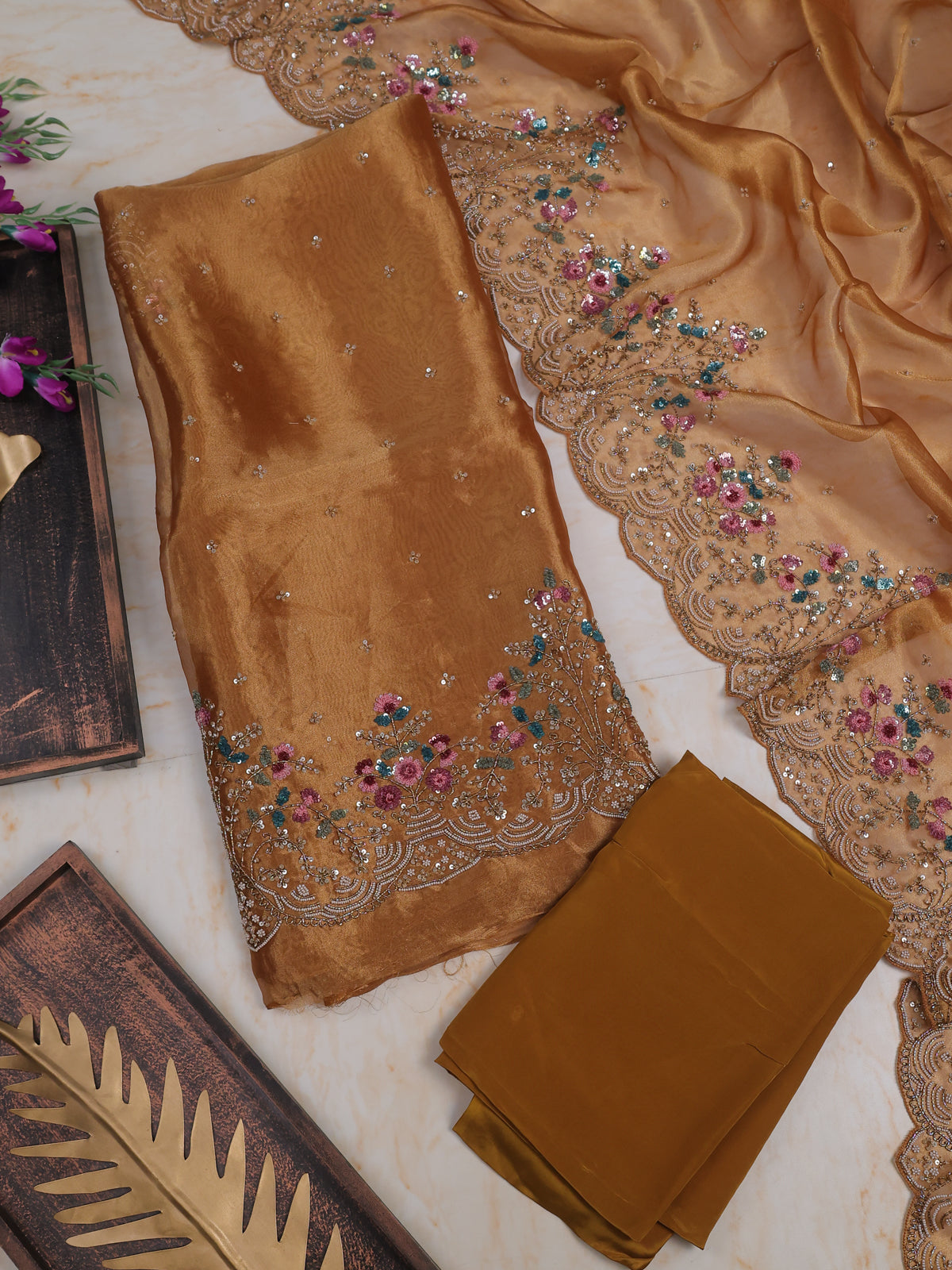 Mustard Tissue Unstitched Suit