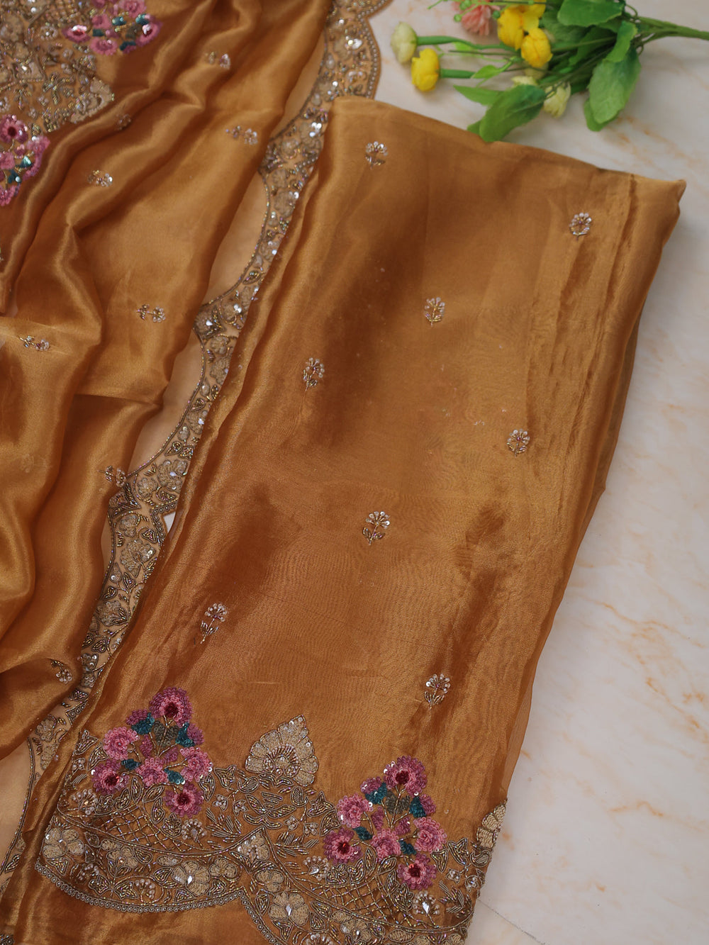 Mustard Tissue Unstitched Suit