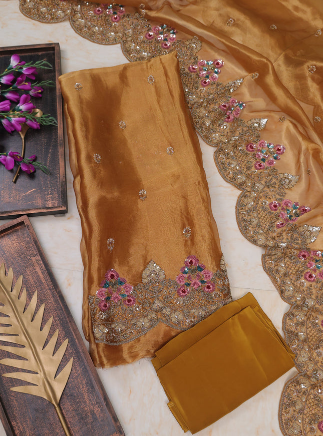 Mustard Tissue Unstitched Suit