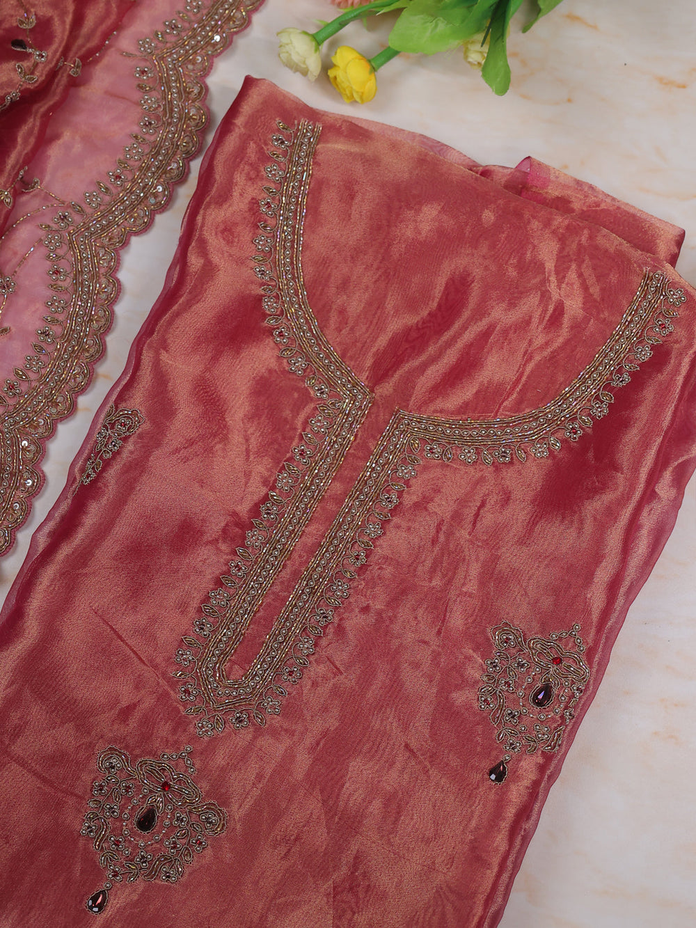 Magenta Pink Tissue Unstitched Suit