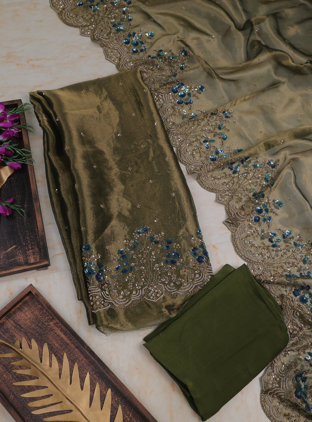Bottle Green Tissue Unstitched Suit