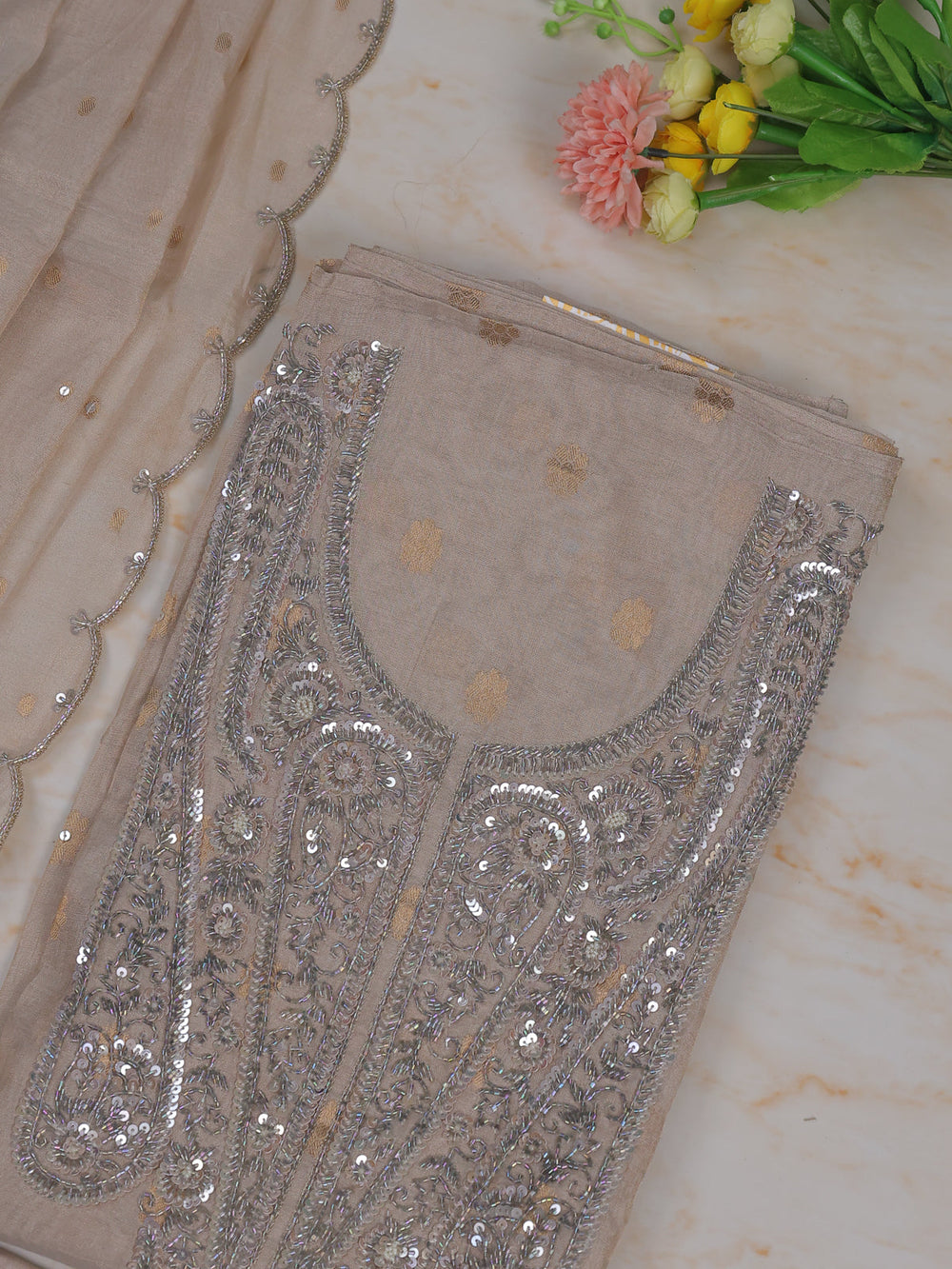 Silver Tissue Unstitched Suit