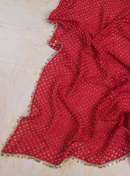 Beige-Red Tissue Semi Stitched Suit