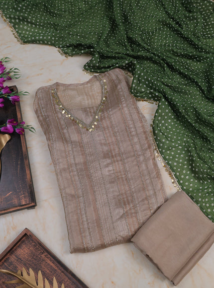 Beige-Green Tissue Semi Stitched Suit