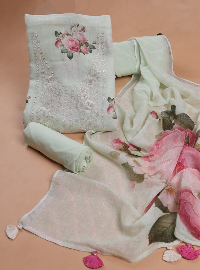 Pista Green Linen Unstitched Suit