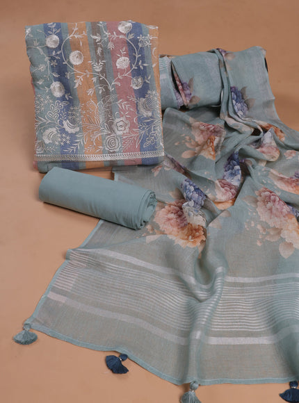 Multi Colour - Sea Green Linen Unstitched Suit