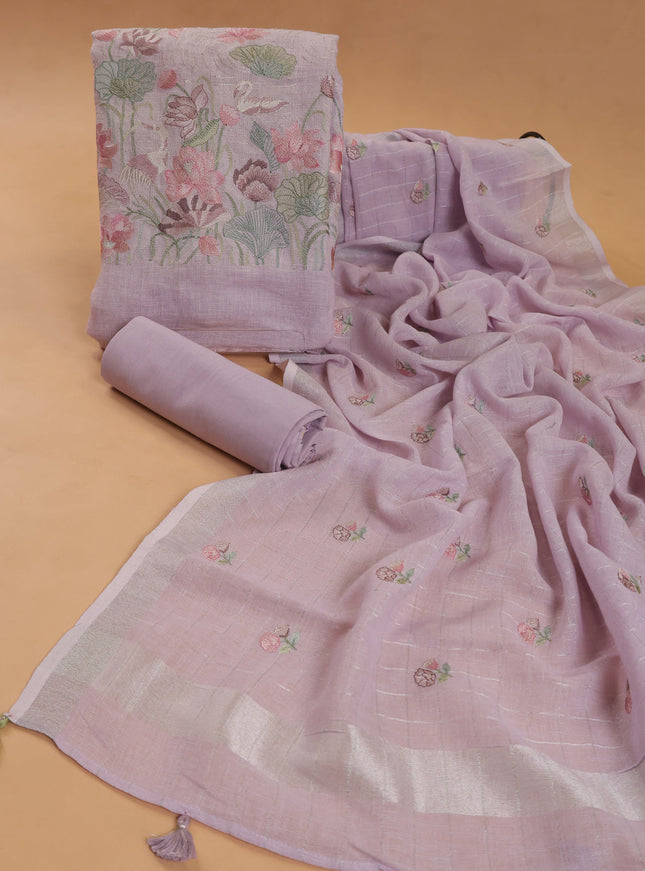 Mild Lavender Linen Unstiched Suit