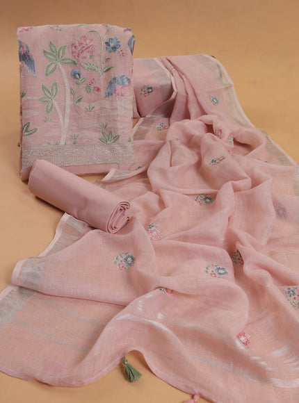 Mild Peach Linen Unstitched Suit