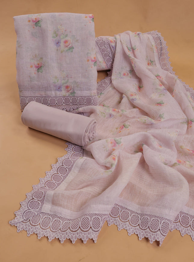 Mild Lavender Linen Unstiched Suit