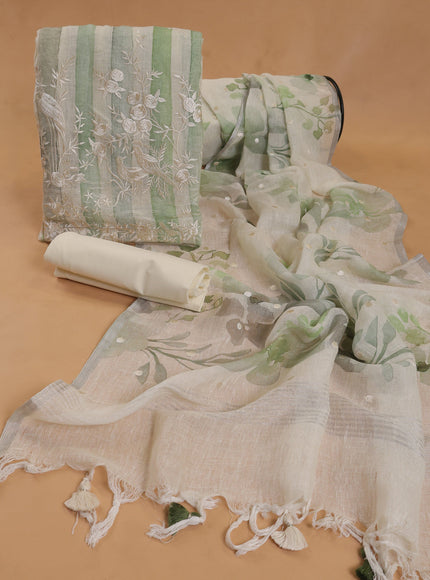 Off White - Green Linen Unstitched Suit