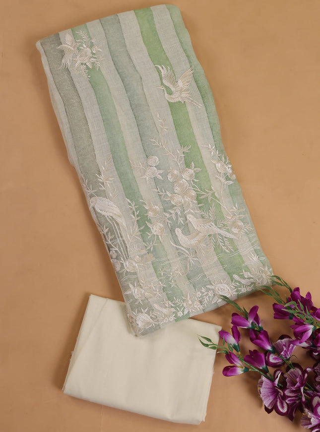 Off White - Green Linen Unstitched Suit
