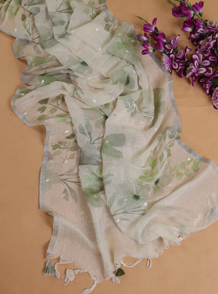 Off White - Green Linen Unstitched Suit