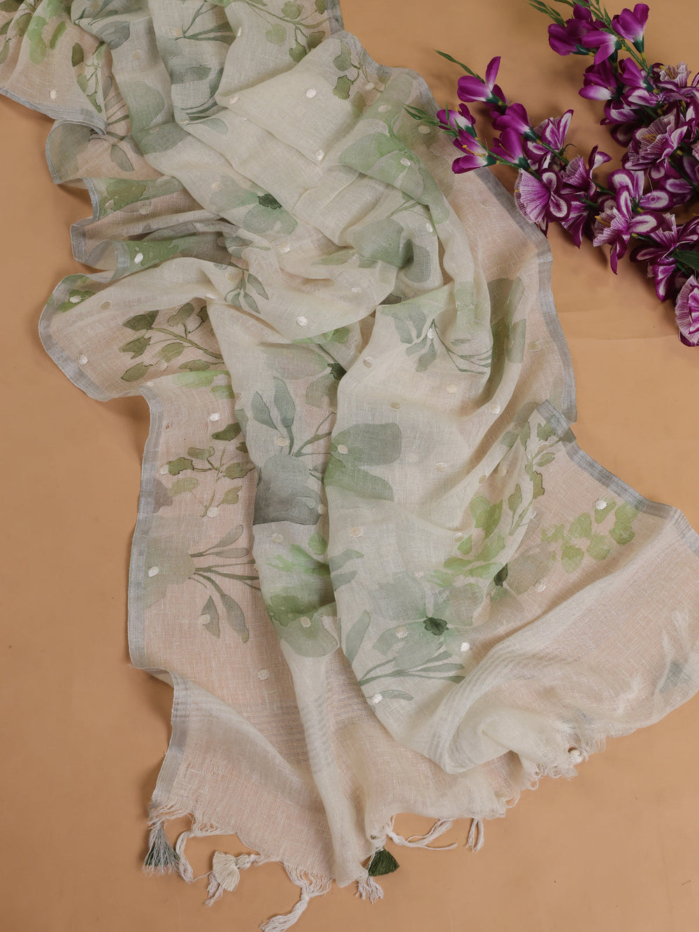 Off White - Green Linen Unstitched Suit