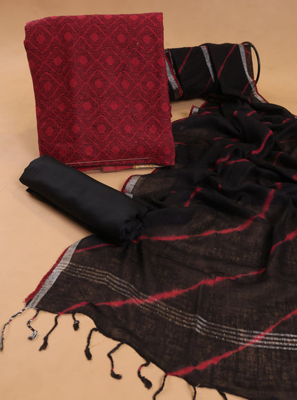 Maroon - Black Linen Unstitched Suit