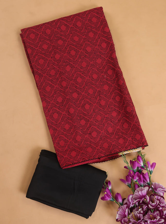 Maroon - Black Linen Unstitched Suit